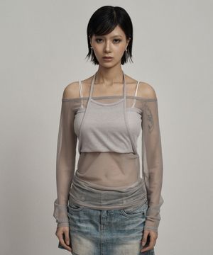 Gray angel wing mesh long sleeve