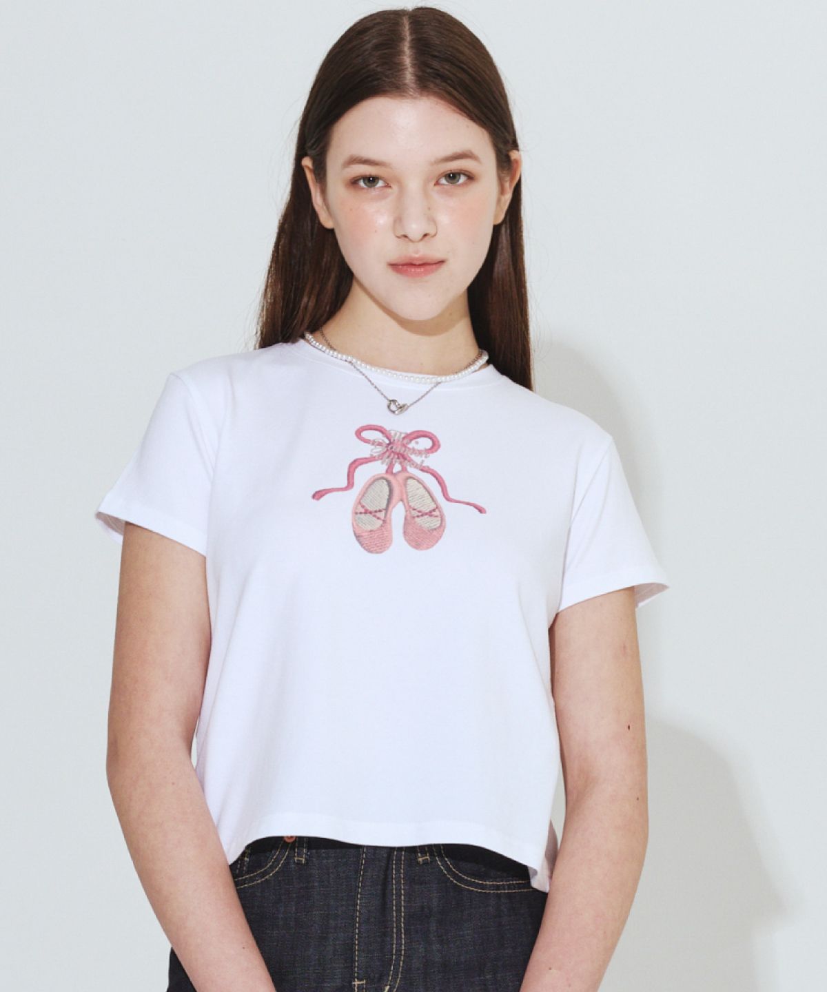 다미쉬(DAMISH) 발레 슈즈 리본  티셔츠_화이트