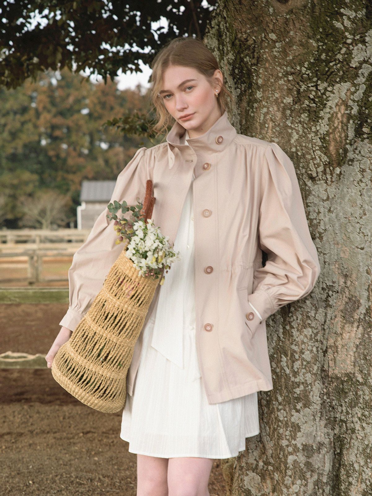 르니나(LENINA) COCO cotton high neck middle jacket_DUSTY PINK