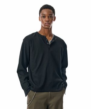 Ribbed Henley Knit Long Sleeve [BLACK]_SETS044BLACK