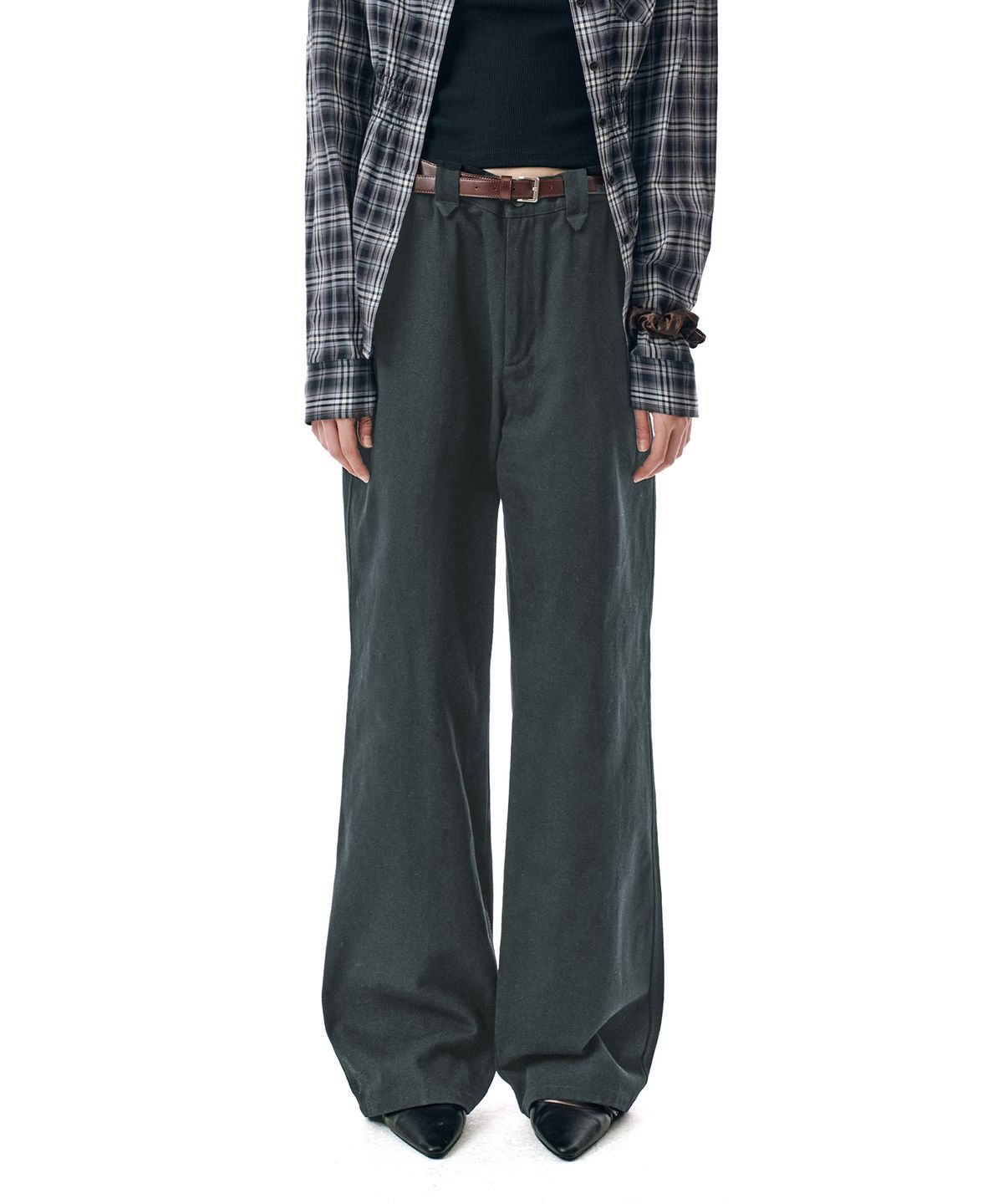 세컨모놀로그(SECONDMONO) Semi Wide Twill Cotton Chino Pants [CHARCOAL]_SEPT051CHARCOAL