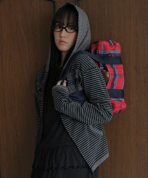 Ruffle point zip-up hoodie_charcoal