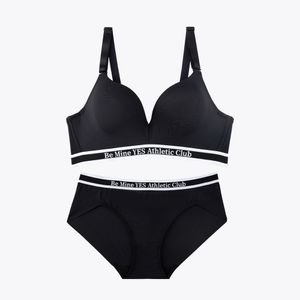 애슬래틱 스포티 노와이어 브라 팬티 세트_블랙