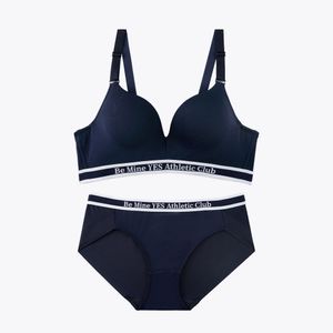 애슬래틱 스포티 노와이어 브라 팬티 세트_네이비
