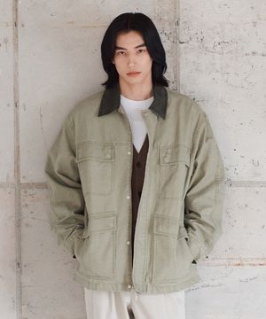 남성 카라배색 워크 자켓 (LT-KHAKI) (HB1UJ02)
