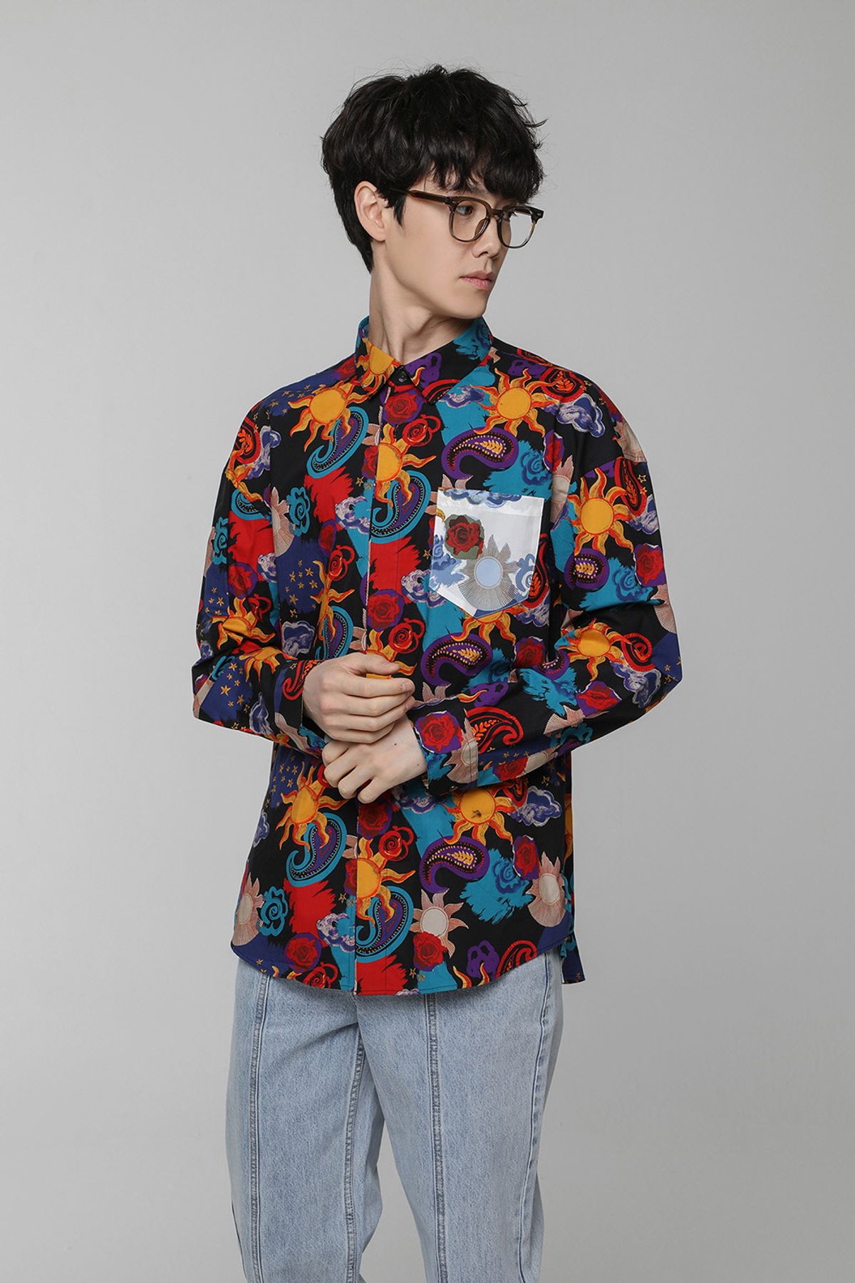 본(BON) 라띠 올오버 프린팅 셔츠 블랙 BN3SBA636BK