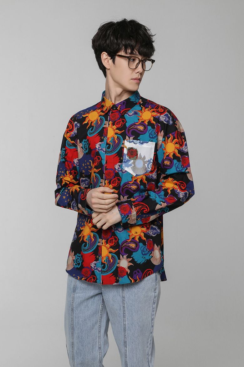 라띠 올오버 프린팅 셔츠 블랙 BN3SBA636BK