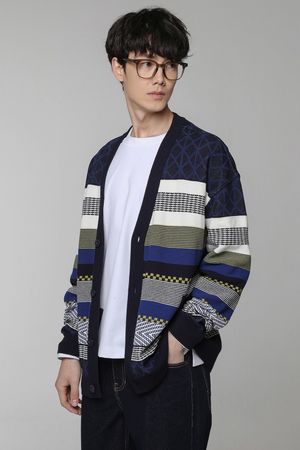 멀티블록 니트 가디건 네이비 BN3SSW832NY