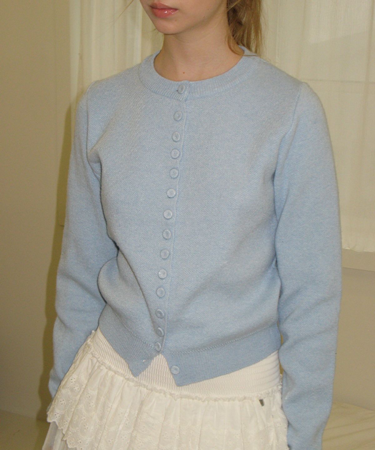 론론(RONRON) BUTTON UP KNIT CARDIGAN SOFT BLUE
