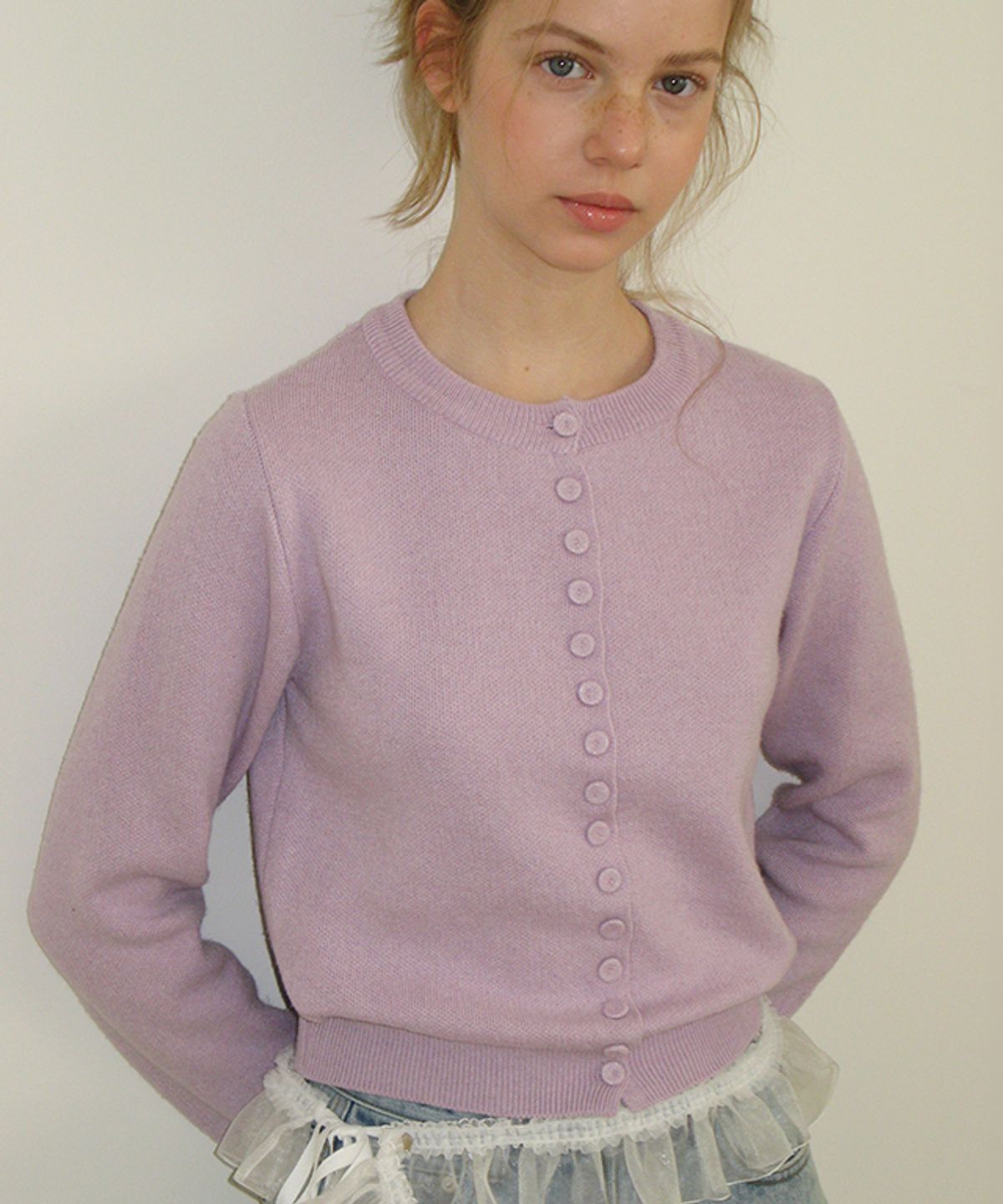 론론(RONRON) BUTTON UP KNIT CARDIGAN SOFT PURPLE