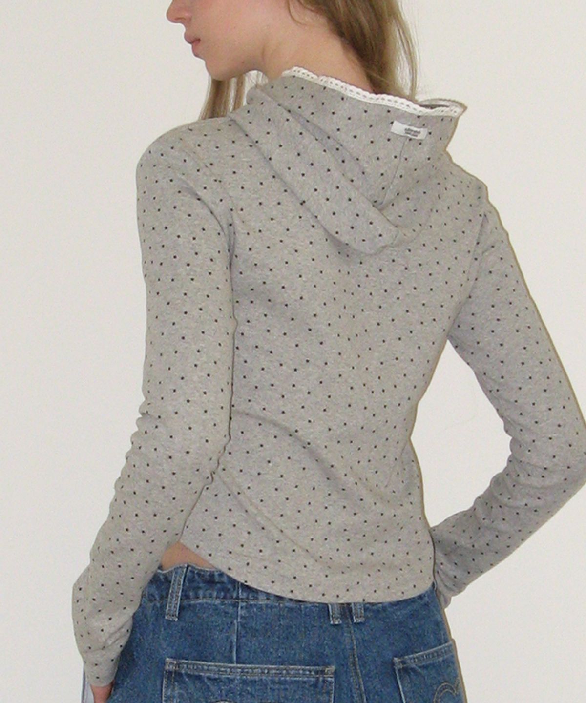론론(RONRON) LACE HOODIE SLIM LONG SLEEVE GREY STAR
