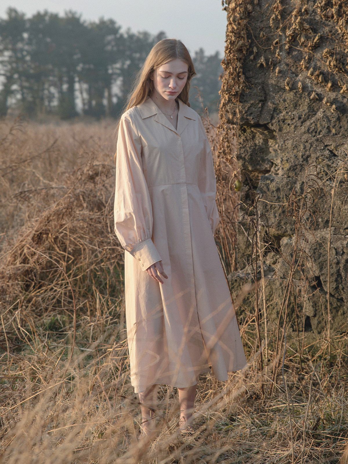 르니나(LENINA) LORA cotton shirt dress_APRICOT BEIGE