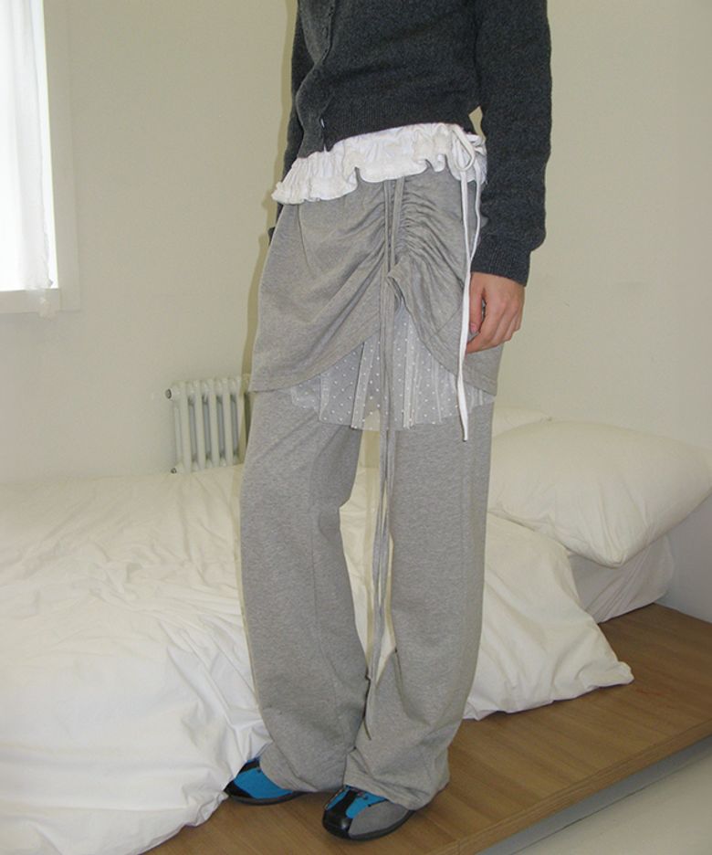 DOT SHEER LAYERED BOOTSCUT PANTSKIRT GREY