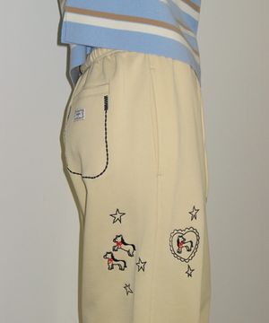 DRAWING PONY STITCH SWEAT JOGGER PANTS SOFT YELLOW