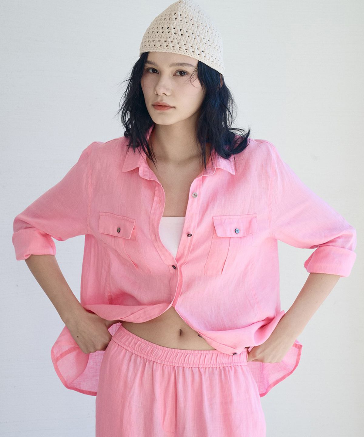하수오(HASUO) 린넨 라운지 포켓 셔츠_핑크
