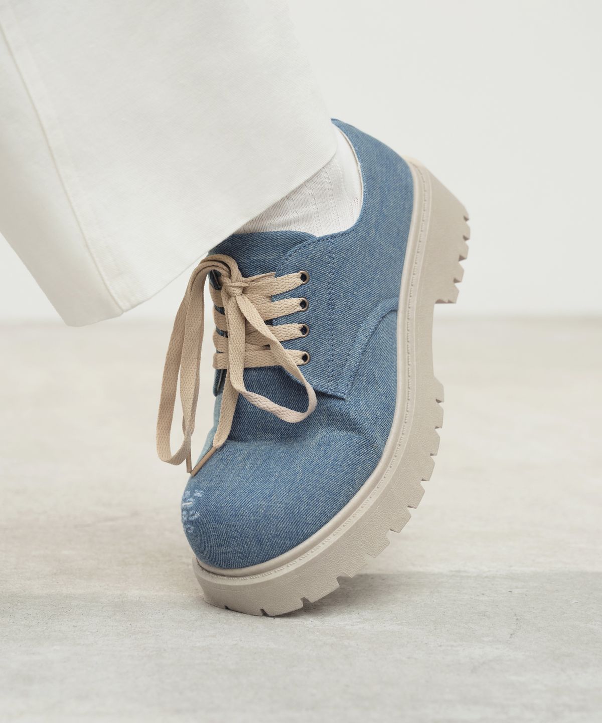 식스핏(6FT) [미누의코디 x 식스핏] BOLD TOE DERBY (DENIM) - SKY BLUE