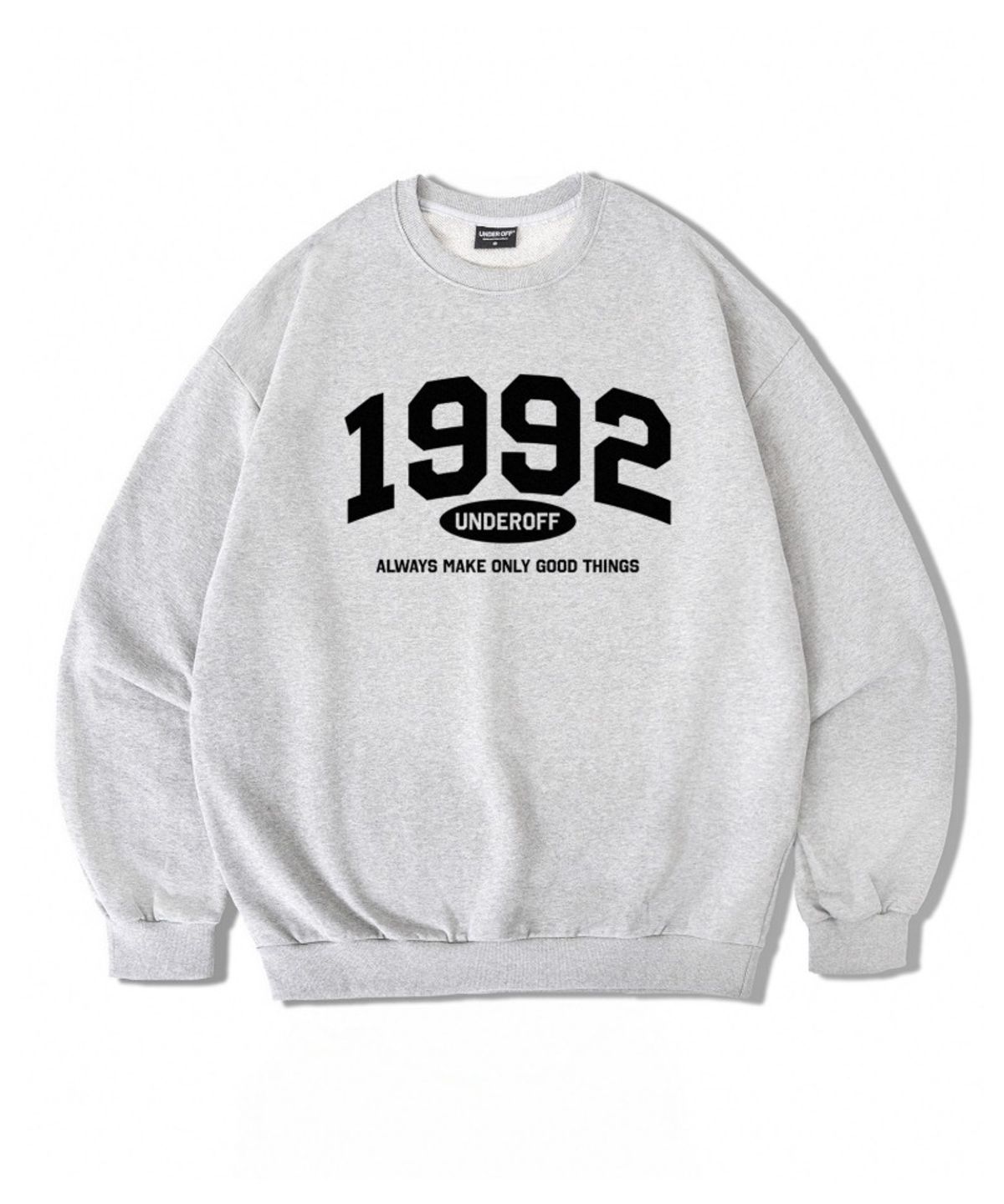 언더오프(UNDEROFF) 오버핏 맨투맨 스웨트 1992아치 그레이