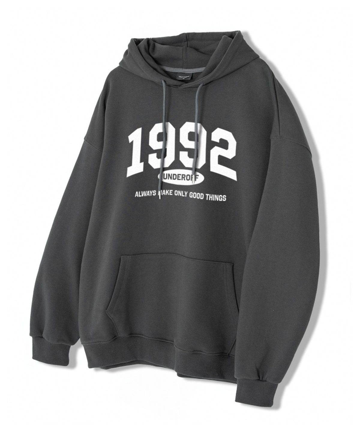 언더오프(UNDEROFF) 오버핏 스웨트 후디 1992아치 다크그레이