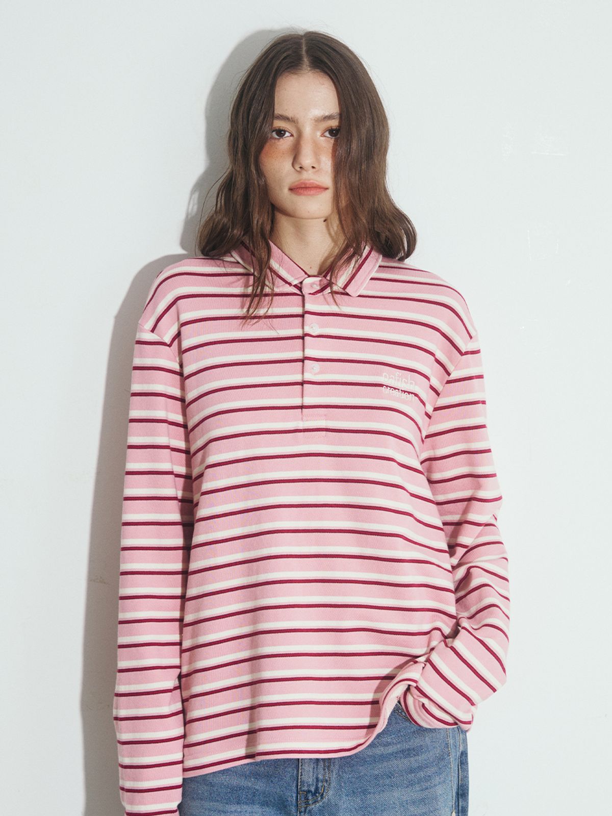 오피쉬(OAFISH) STRIPE PIQUE LONG SLEEVE, PINK