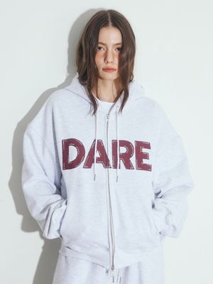 DARE BEADS TWO-WAY HOOD ZIP-UP, WHITE MELANGE