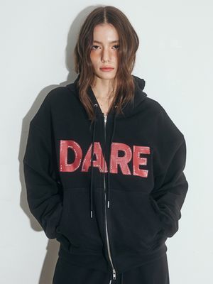 DARE BEADS TWO-WAY HOOD ZIP-UP, BLACK