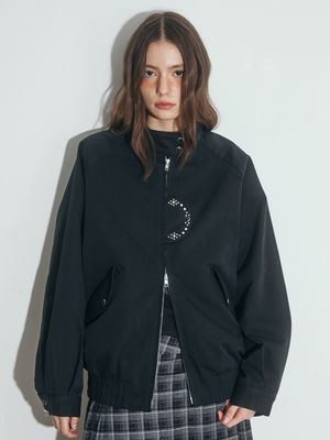 STUDDED TWO-WAY BARACUTA JACKET, BLACK