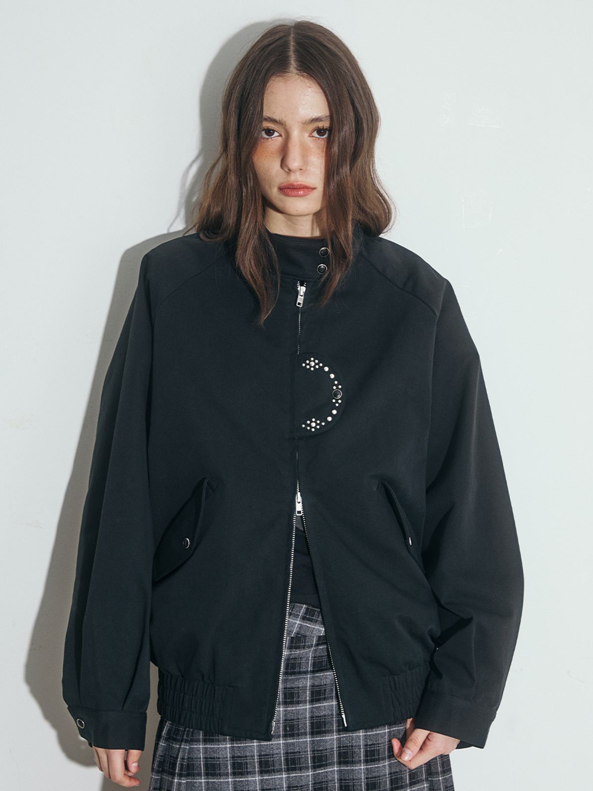 오피쉬(OAFISH) STUDDED TWO-WAY BARACUTA JACKET, BLACK