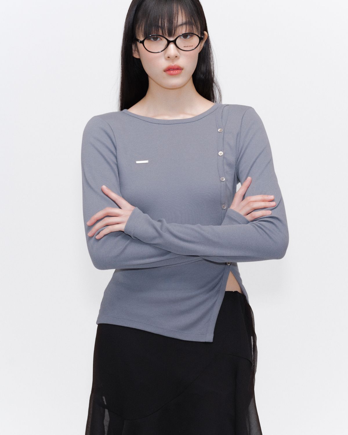 ◆MISEKI SEOUL◆ Unbalanced button long sleeves CHARCOAL MSK MUSINSA | MISEKI SEOUL Unbalanced button long sleeves CHARCOAL