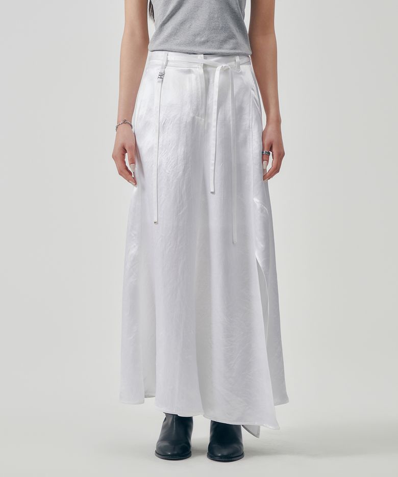 Soft Drape Satin Skirt [ White ]