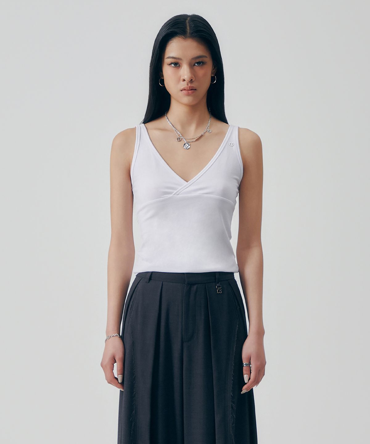 트리밍버드(TREEMINGBIRD) Basic V-Neck Wrap Sleeveless [ White ]