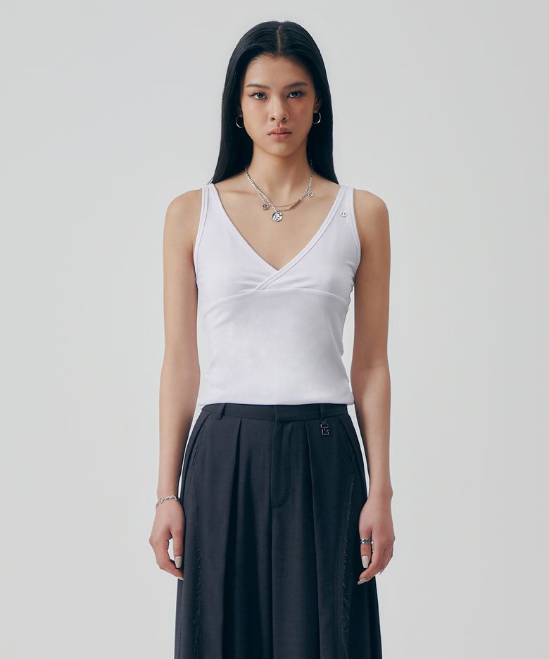 Basic V-Neck Wrap Sleeveless [ White ]