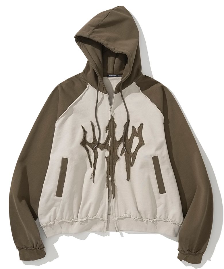 N4ND Trident Logo Raglan Hood Zip Up - Brown