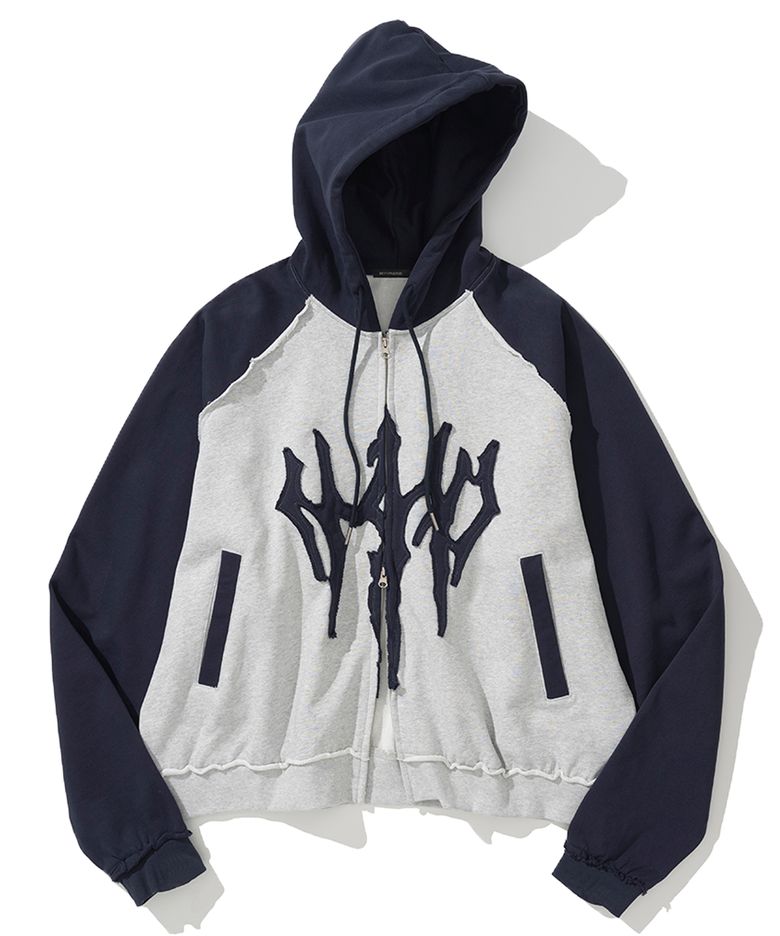 N4ND Trident Logo Raglan Hood Zip Up - Navy