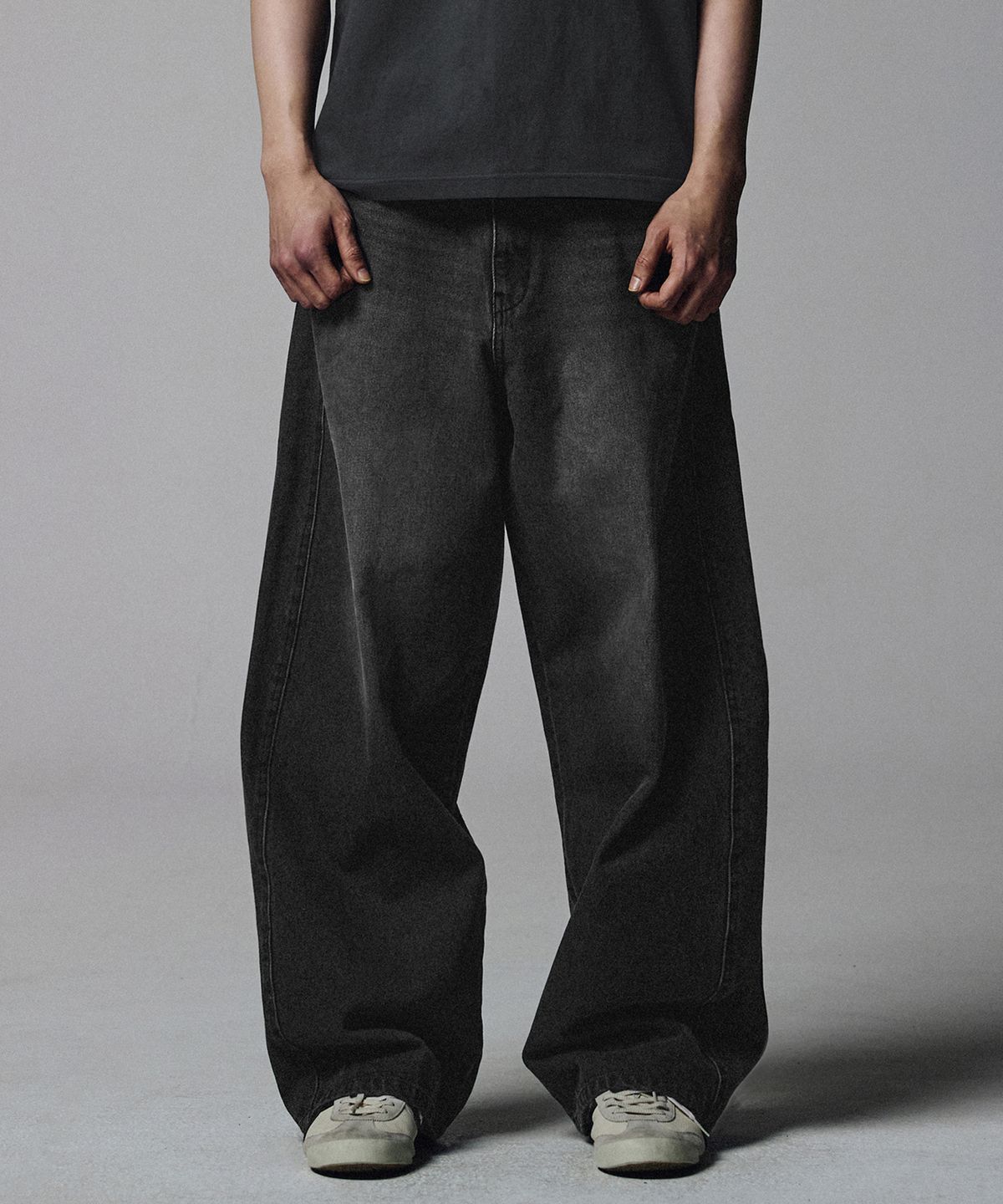 낫포너드(NOT4NERD) Curved Semi Wide Denim Pants - Black