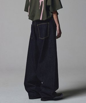 Curved Semi Wide Denim Pants - Deep Indigo