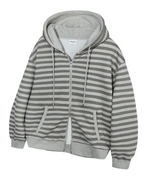 스트라이프 2WAY 시그니처 후드집업_그레이