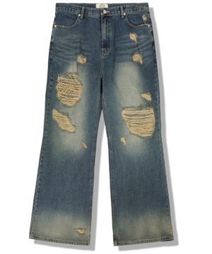 레트로 데미지 와이드 데님팬츠