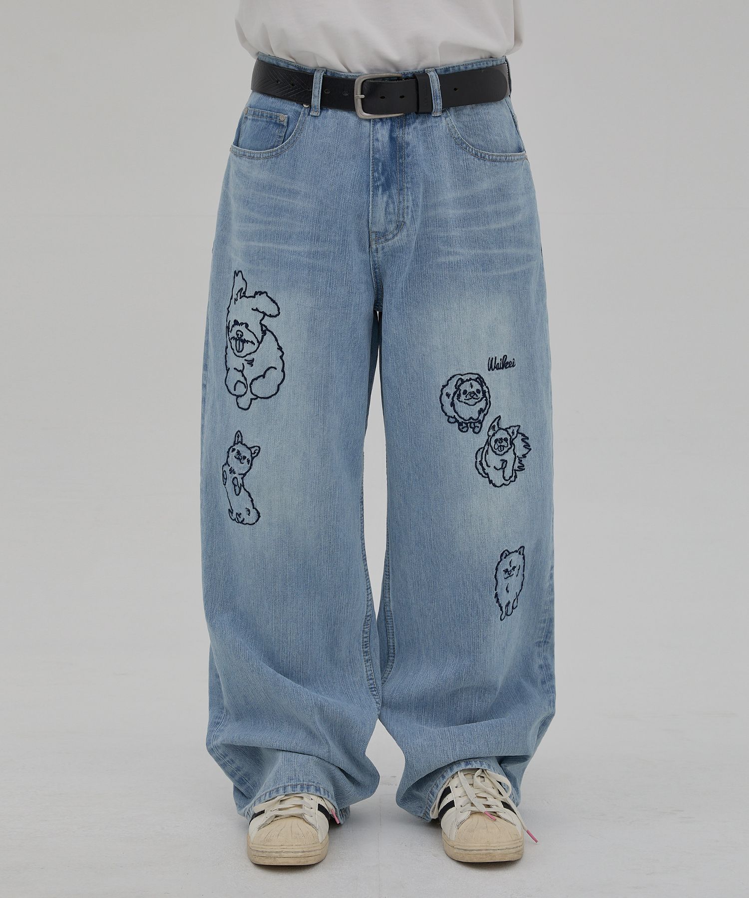 ☆Wai Kei☆ Maltese Crew Line Embroidered Denim Pants Light MUSINSA | WAI KEI Maltese Crew Line Embroidered Denim Pants
