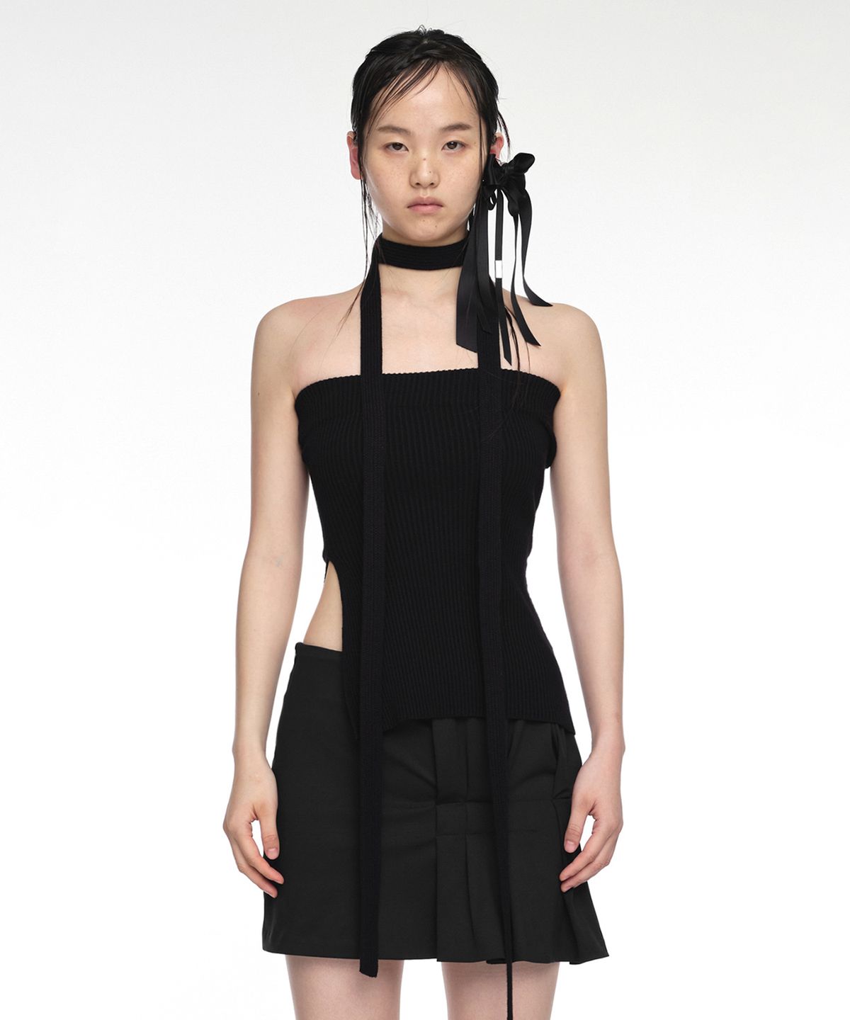 나체(NACHE) STRAP KNIT TANK TOP BLACK