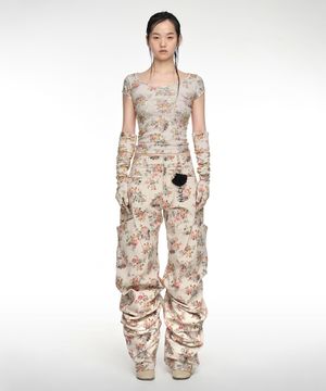 PINTUCK WIDE PANTS (UNISEX) FLOWERY