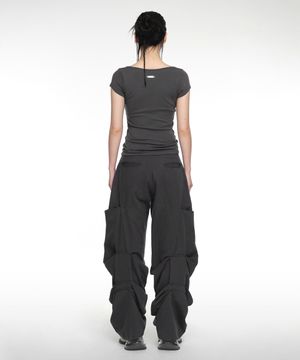 PINTUCK WIDE PANTS (UNISEX) CHARCOAL