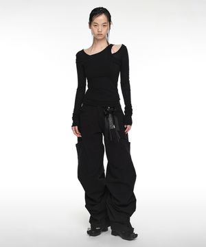 PINTUCK WIDE PANTS (UNISEX) BLACK