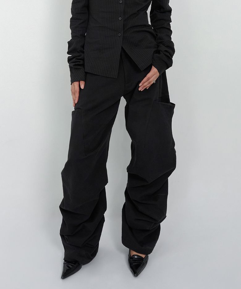 PINTUCK WIDE PANTS (UNISEX) BLACK