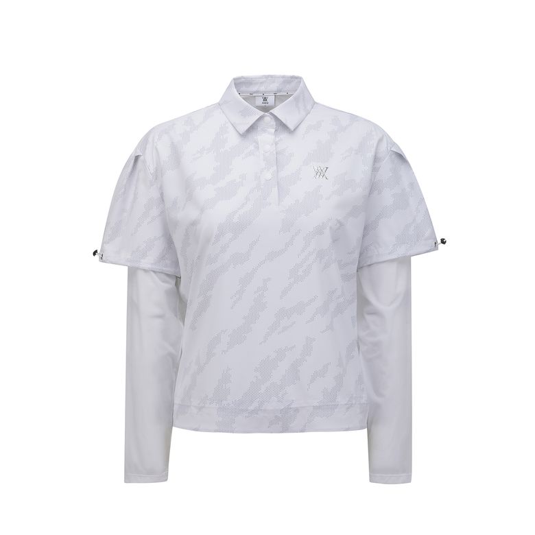 WOMEN SP LAYERED PATTERN LONG T-SHIRT_WH
