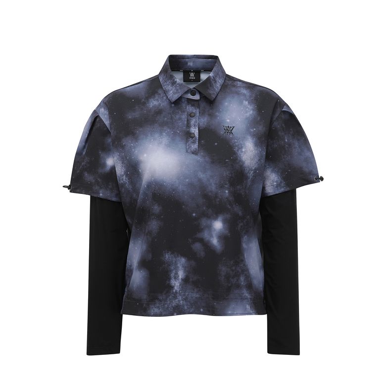 WOMEN SP LAYERED PATTERN LONG T-SHIRT_BK
