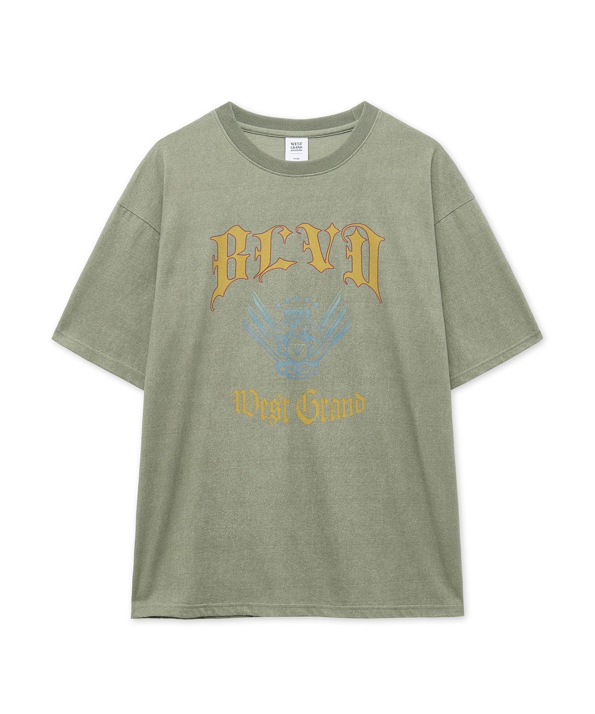웨스트 그랜드 블러바드(WEST GRAND BOULEVARD) 오버사이즈 GARAGE 피그먼트 반팔 티셔츠 WASHED KHAKI