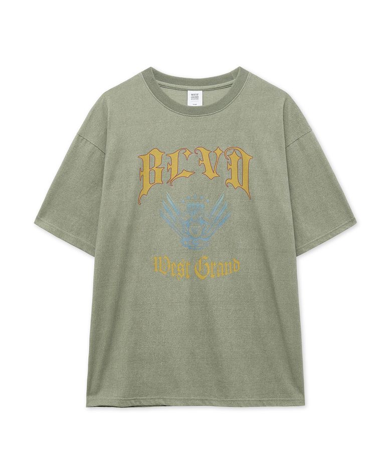 오버사이즈 GARAGE 피그먼트 반팔 티셔츠 WASHED KHAKI
