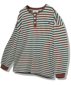 스트라이프 헨리넥 티셔츠 - 민트