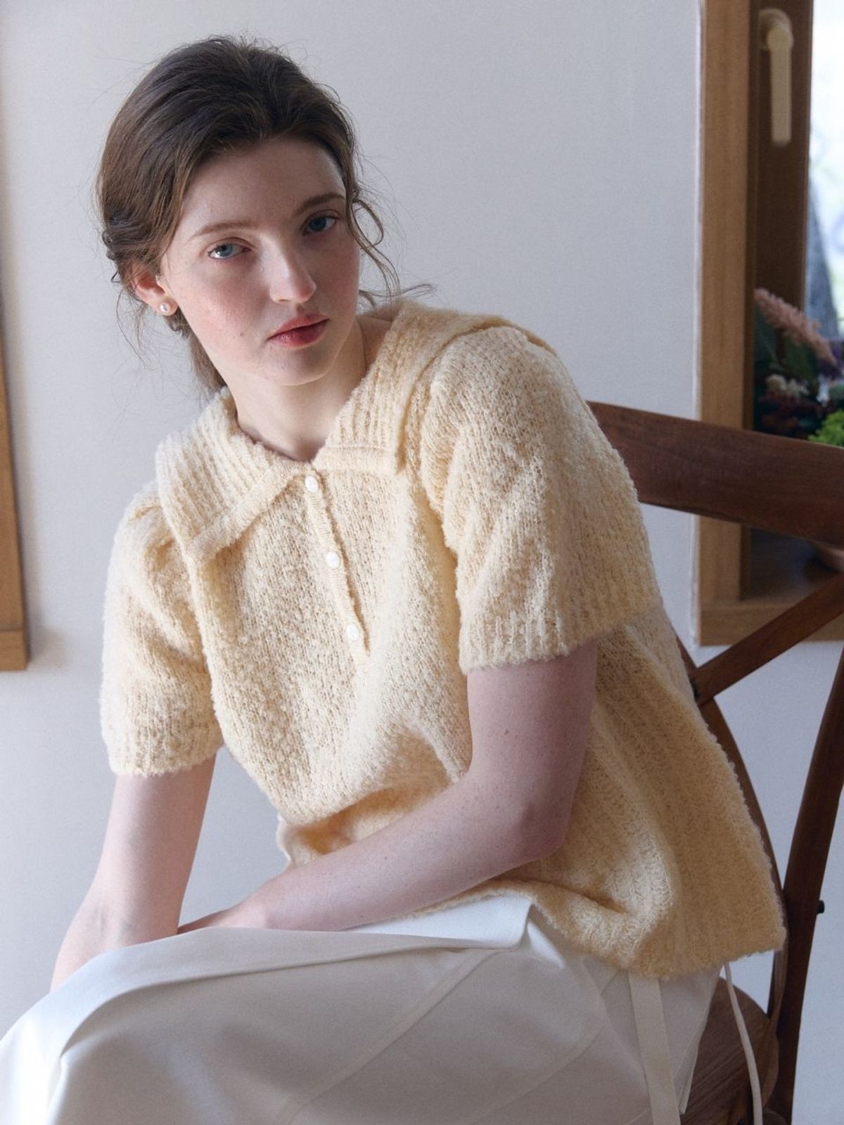 패브릭서울(FABRICSEOUL) wool button collar puff knit_ivory