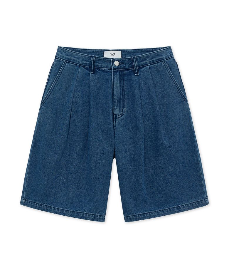 퓨어 워싱 투 턱 데님 쇼츠 DEEP BLUE
